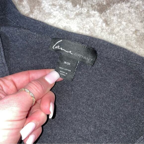 Lane Bryant charcoal gray with black faux leather pockets zip up cardigan SZ 18 - Picture 11 of 11